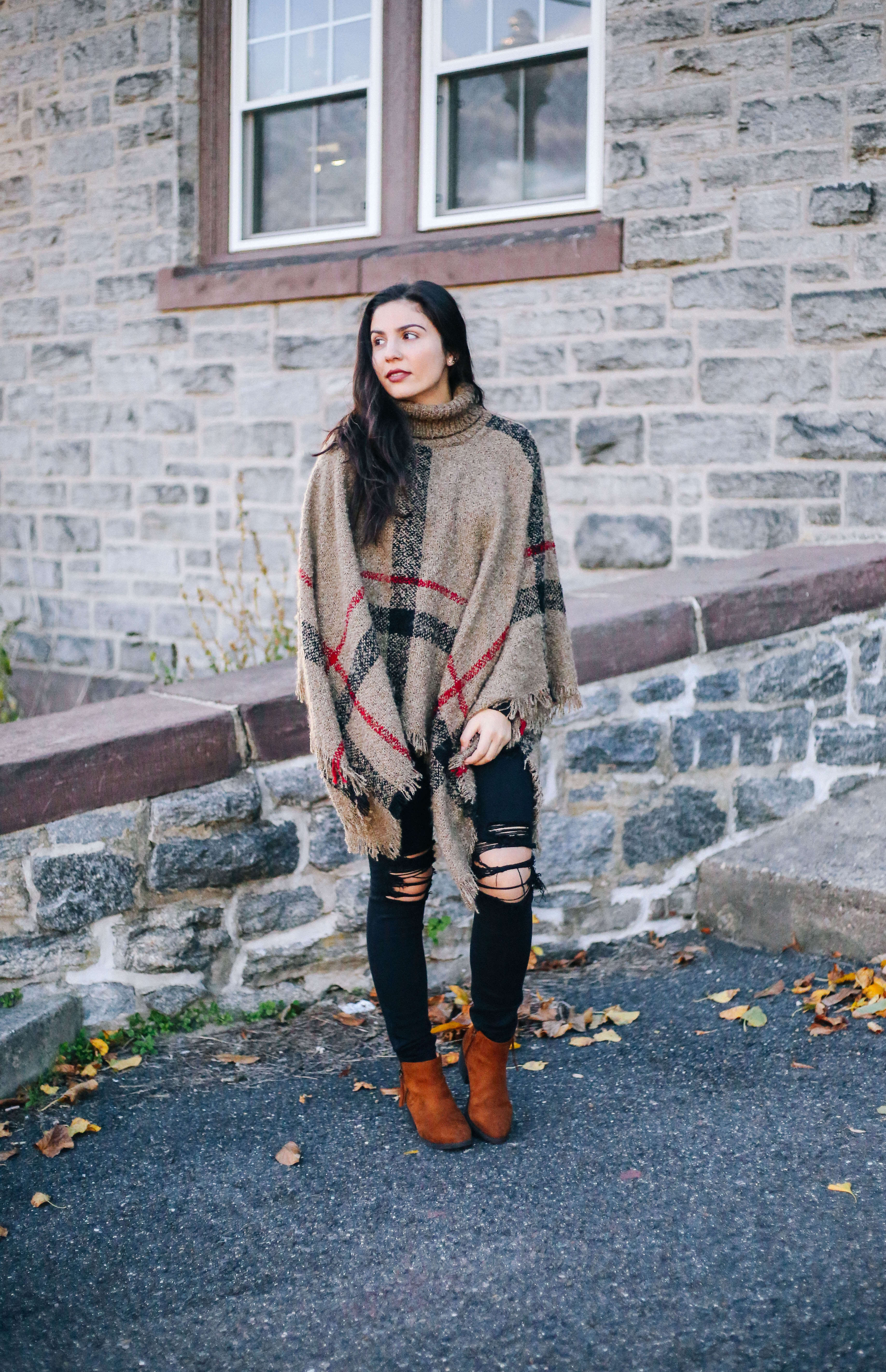boho-poncho-ripped-black-jeans-ankle-boots