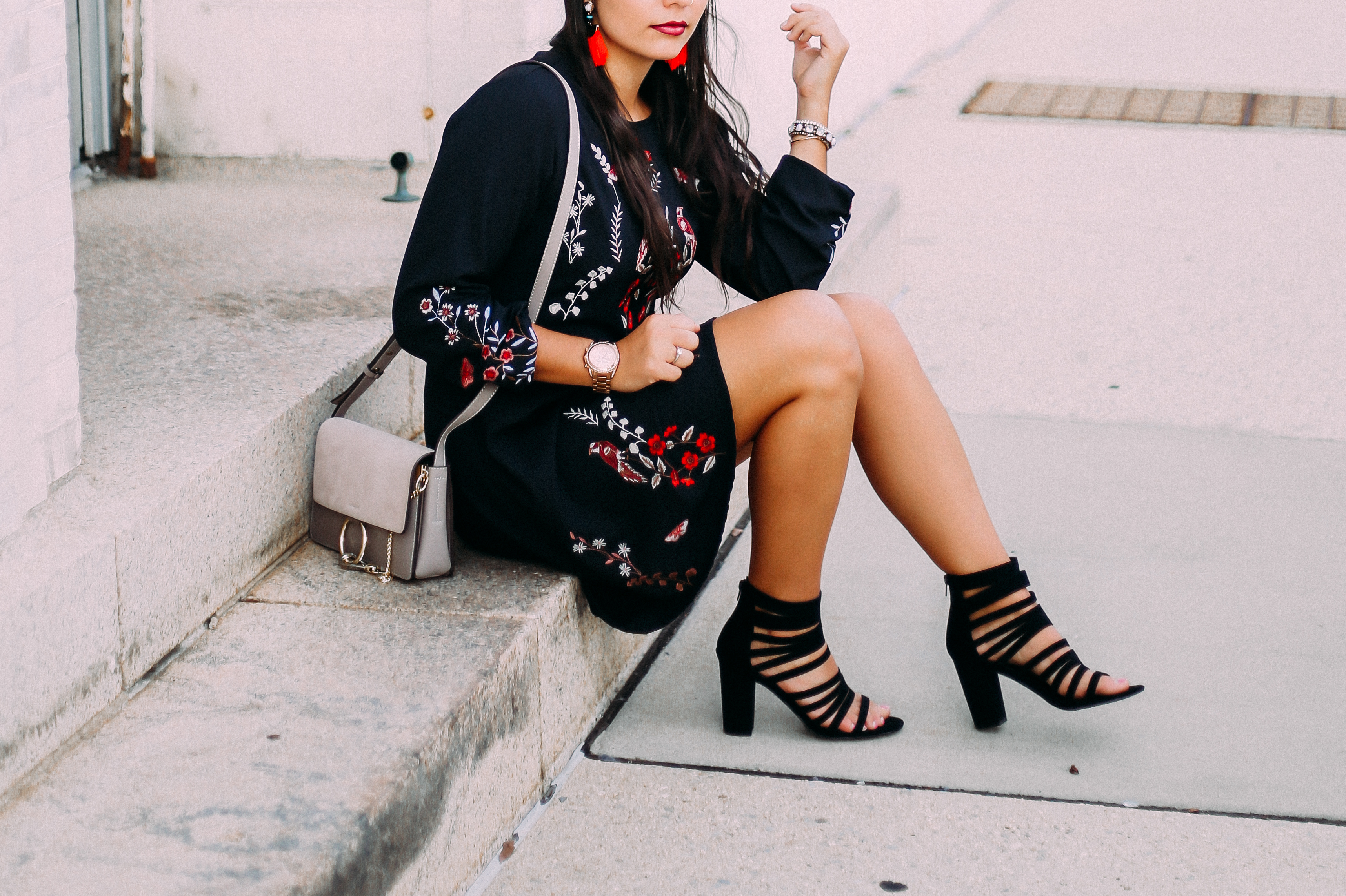 Floral Embroidered Vintage A-Line Dress