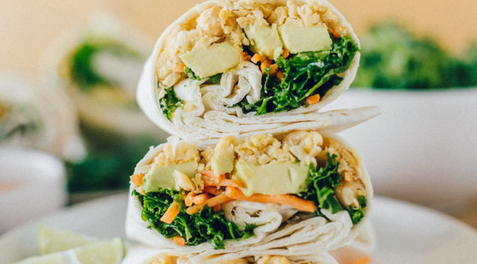vegan avocado chickpea wrap with sriracha aioli