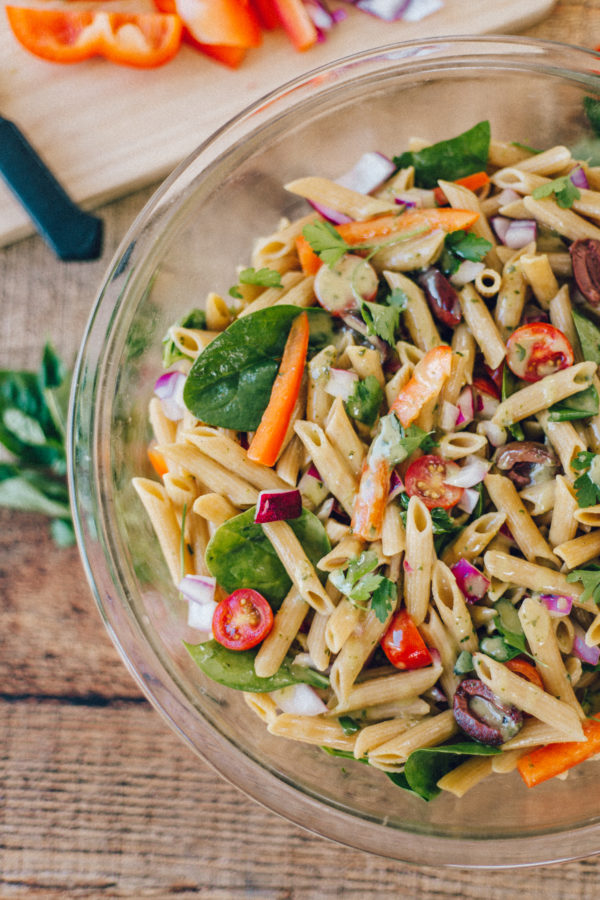 easy and colorful mediterranean pasta salad