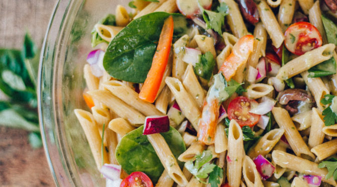 easy and colorful mediterranean pasta salad