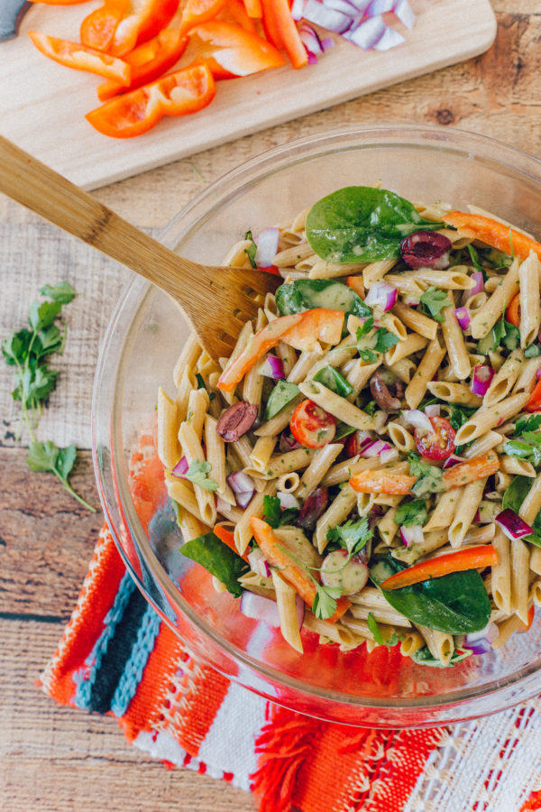 easy and colorful mediterranean pasta salad