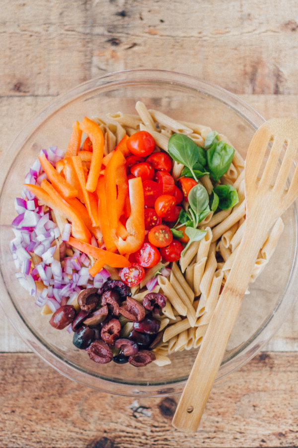 easy and colorful mediterranean pasta salad