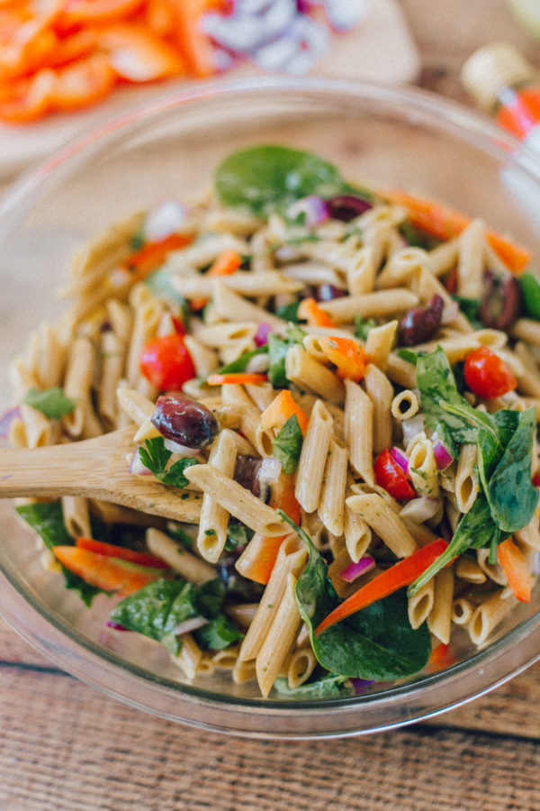 easy and colorful mediterranean pasta salad