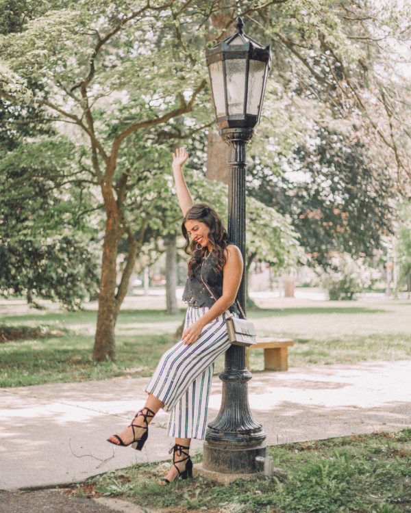 wide leg crop pants with lace up heels