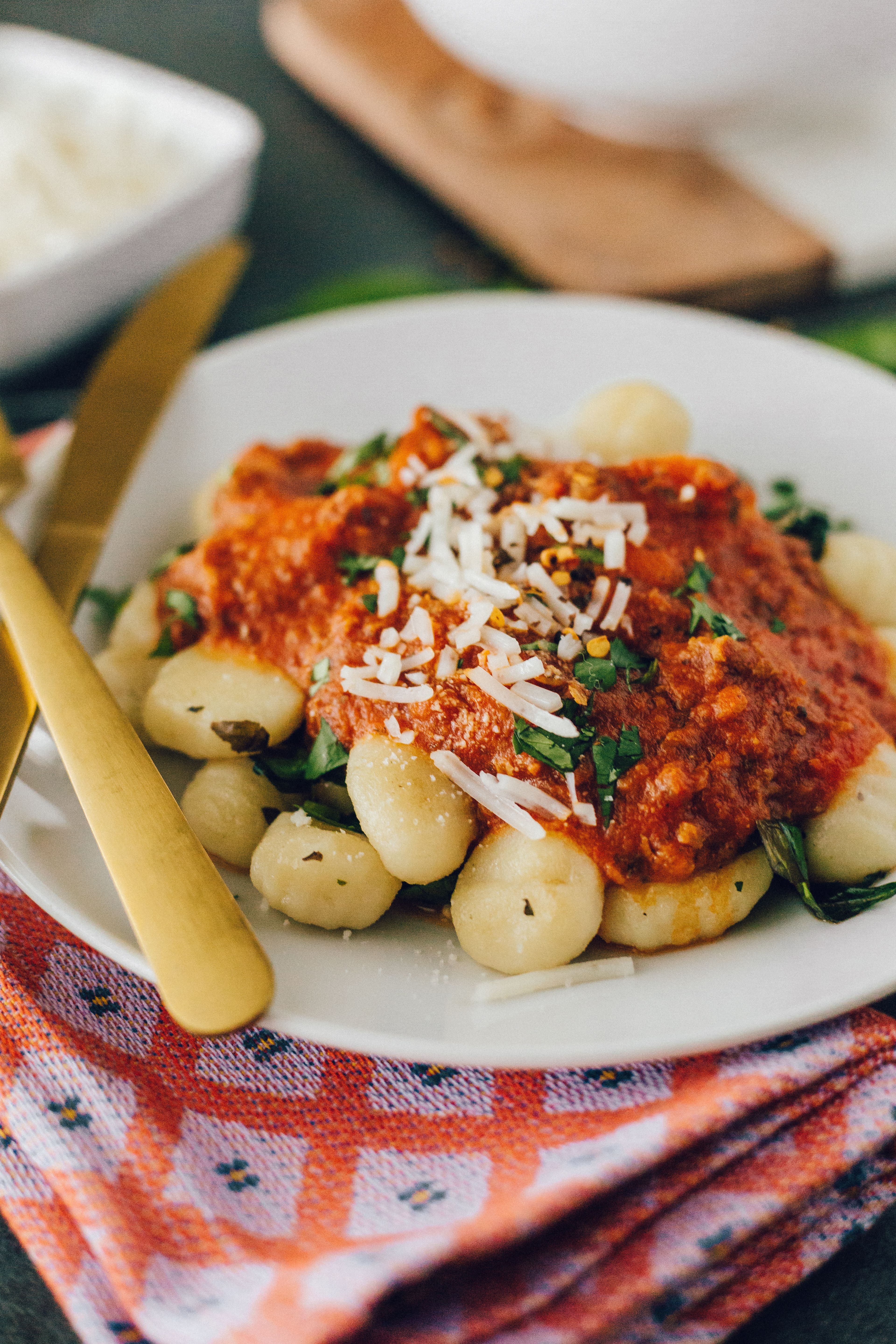 potato gnocchi with vegan chorizo sauce