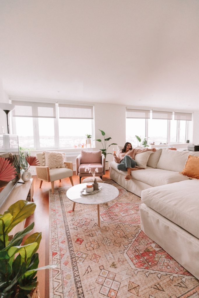 modern bohemian living and dining room